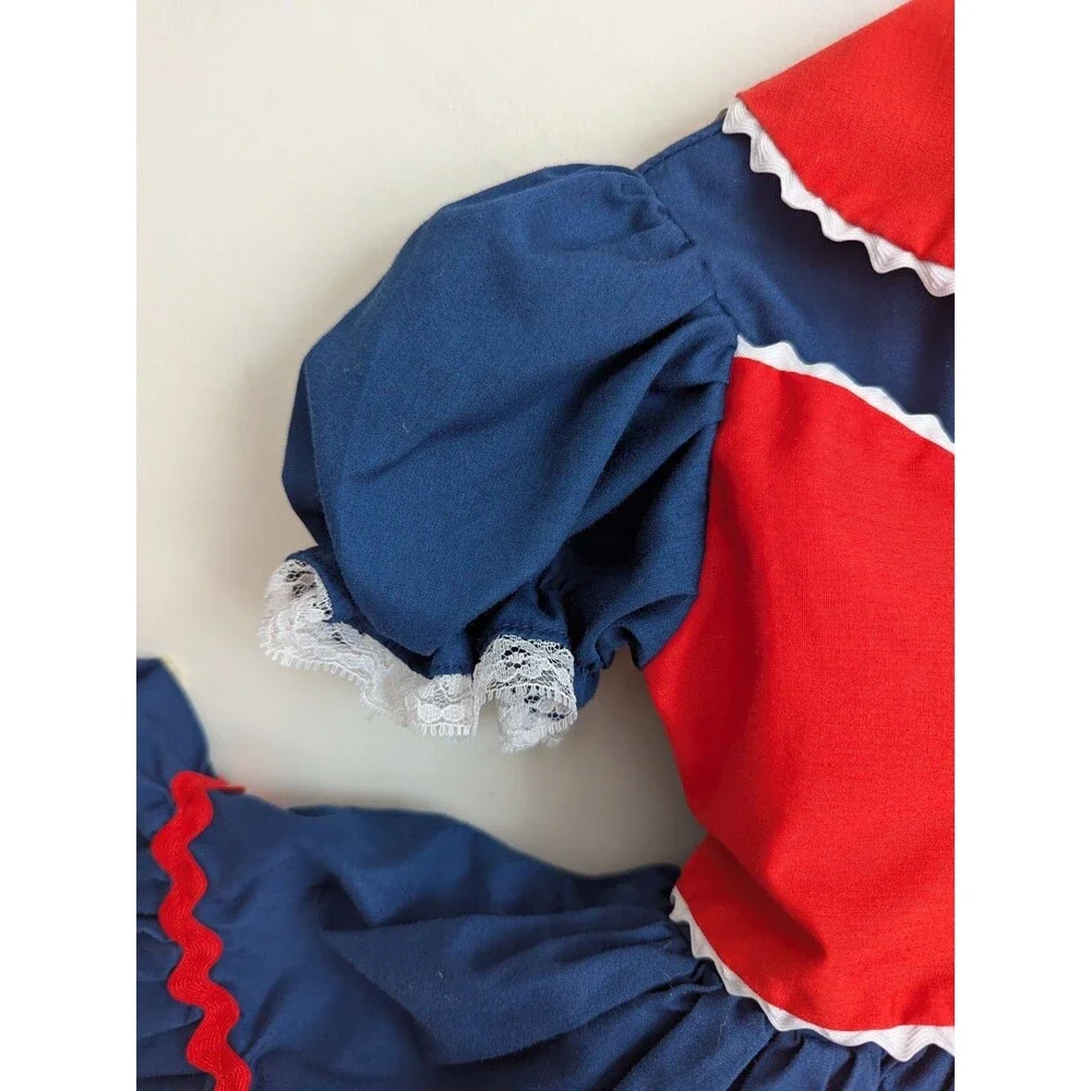 Vintage Full Circle Toddler Dress Red Blue Americana Patriotic Dirndl Lace Bell
